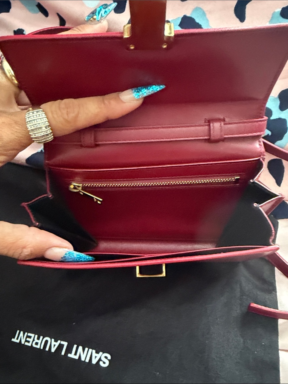 Saint Laurent mini  Burgundy Leather Crossbody Bag with Gold Hardware - Picture 7 of 10